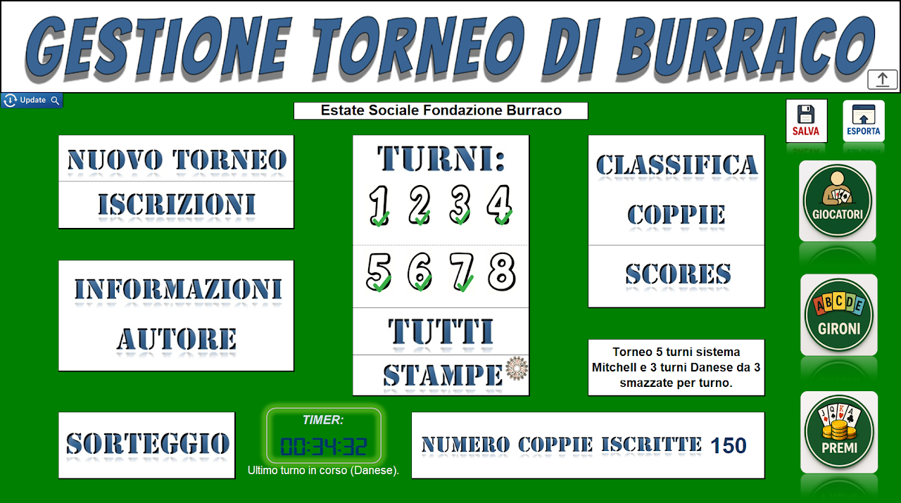 Schermata principale di Gestione Torneo di Burraco 5.5