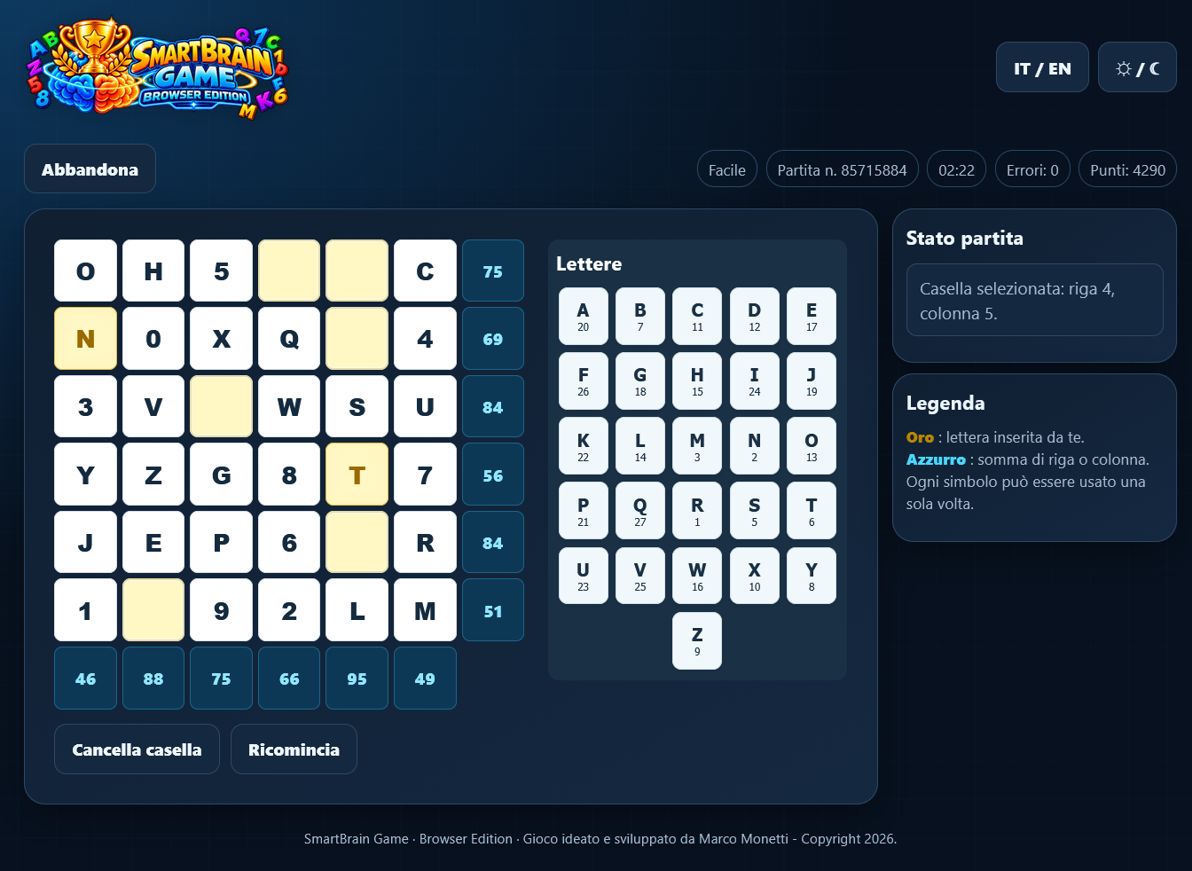 SmartBrain Game, puzzle logico con numeri e lettere